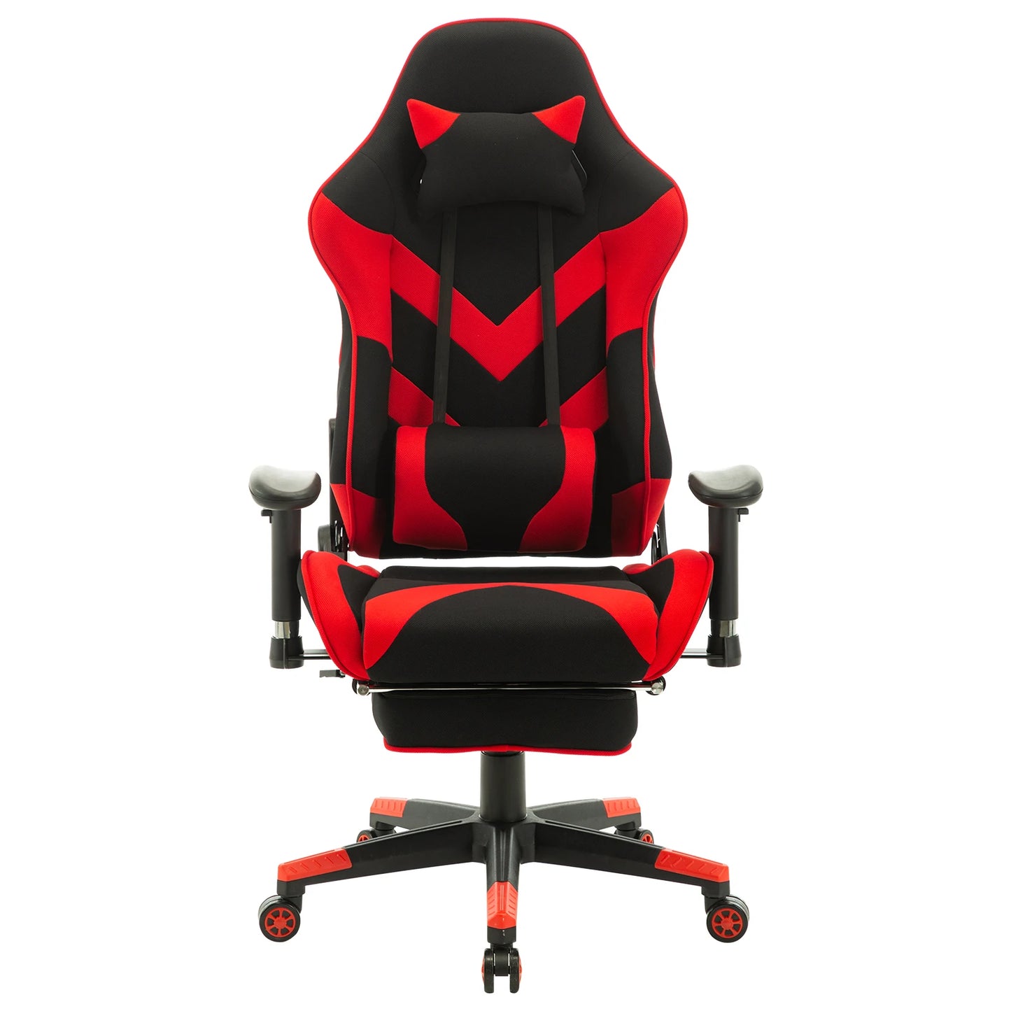 Gaming Stoel - Bureau – Racing - Ergonomische - Verstelbare - met Voetsteun - 155° Ligstand - Nekkussen - Lenden - Kunstleer – 360° Draaibare Wielen - Tot 136 kg Draagvermogen -  Rode Stof