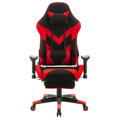Gaming Stoel - Bureau – Racing - Ergonomische - Verstelbare - met Voetsteun - 155° Ligstand - Nekkussen - Lenden - Kunstleer – 360° Draaibare Wielen - Tot 136 kg Draagvermogen -  Rode Stof