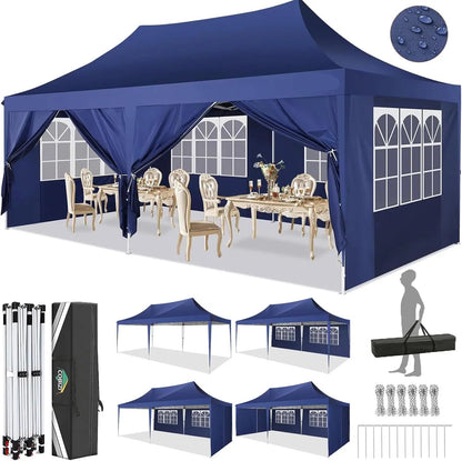 Partytent – Inklapbare Tent – Buitentent – Feesttent – Bruilofttent – Waterdicht Oxford Materiaal – Stevig Stalen Frame - Donkerblauw - QUORE