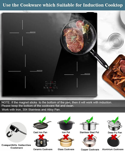 Inductie Kookplaat - Elektrische Kookplaat - Keramisch Kookplaat - Induction Hob - Elektrische Brander - 4-pits - Inbouw - 6600W - 220V - Kinderbeveiliging - Timerfunctie - 4 Individuele Bedieningsknoppen