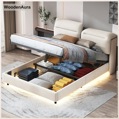 Bed 160x200 cm – Tweepersoonsbed – Slaapbed – Ledikant – Bedframe – Met Opbergruimte – Verstelbare LED-Verlichting