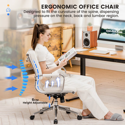 Bureaustoel – Ergonomische Bureaustoel – Werkstoel – Kantoorstoel – Stoel Met Ademend Textiel – In Hoogte Verstelbaar – Schommelbaar Tot 130° - 49 x 49 x 105 cm - Wit - QUORE