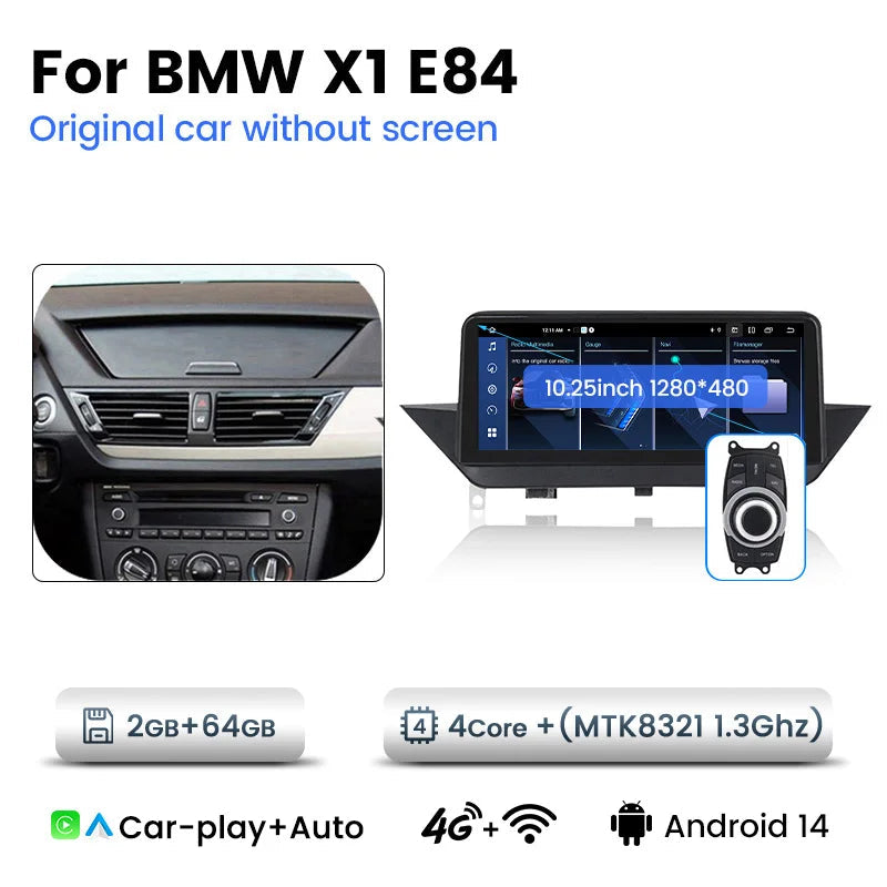 Multimedia Speler BMW X1 E84 – Auto Radio – Navigatiesysteem – Touchscreen Headunit – Android Media Center – Draadloze CarPlay en Android Auto – 10,25 Inch HD Scherm – Ingebouwde 4G Connectiviteit