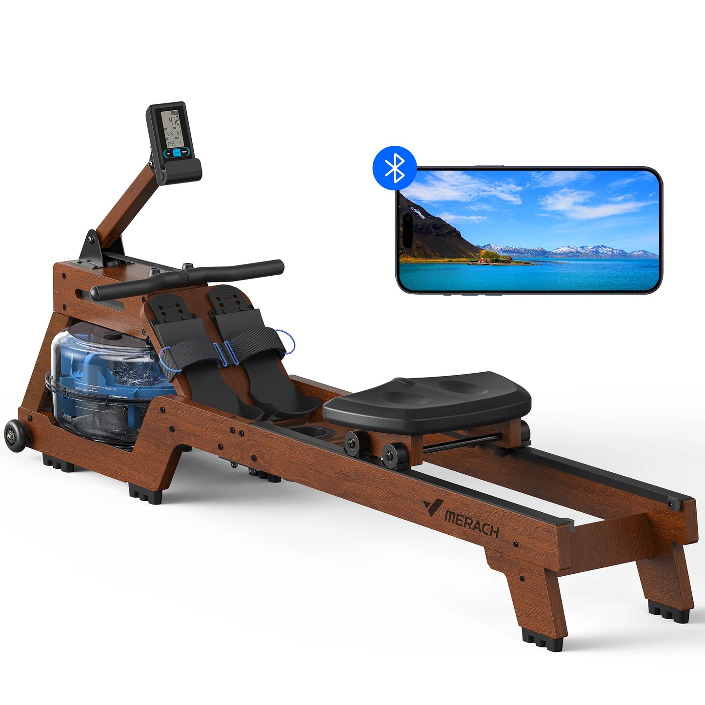 Houten Waterroeimachine – Roeitrainer – Fitnessapparaat – Cardio Rower – Home Gym Roeier – FSC Houtframe – Waterweerstand Met Bluetooth Monitor