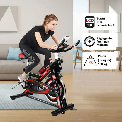 Hometrainer – Fitnessfiets – Conditiefiets – Cardiofiets – Stalen Constructie – Instelbare Weerstand – LCD-Display - Zwart-Rood 6KG - QUORE