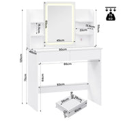 Kaptafel - Make-up Tafel - Make up Tafel met Spiegel en Lampen - Verstelbare Helderheid - 2 USB Poorten - 2 Lades - 6 Opbergplanken - 90x135x40 cm - Wit
