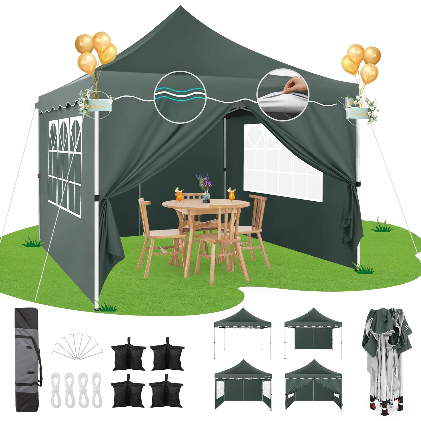 Opvouwbaar Paviljoen – Partytent – Tuinpaviljoen – Marktstand – Schaduwdoek – Waterdicht – Verstelbaar Frame - Grijs