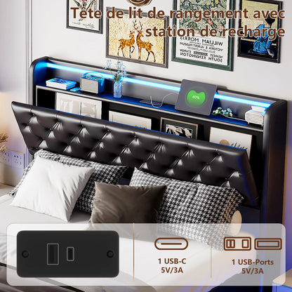 Zwevend Bed – Opbergbed – Led Bed – Modern Bed – Slaapkamerbed – 140x200 cm – PU Bekleding – Ingebouwde USB Poorten & LED Verlichting