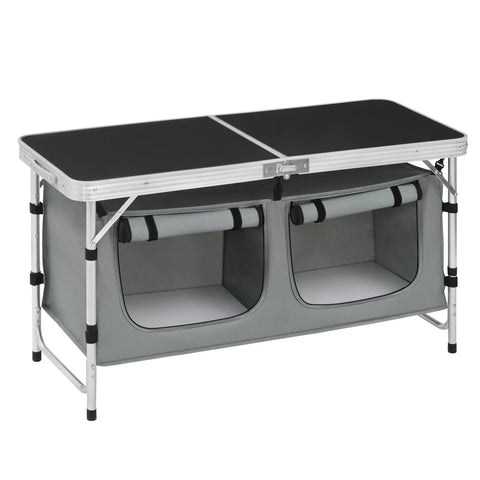 Picknicktafel - Campingtafel - Campingtafel Inklapbaar - Opvouwbaar - In hoogte verstelbaar - Aluminium Koffertafel - Met Opbergtas - Zwart Grijs