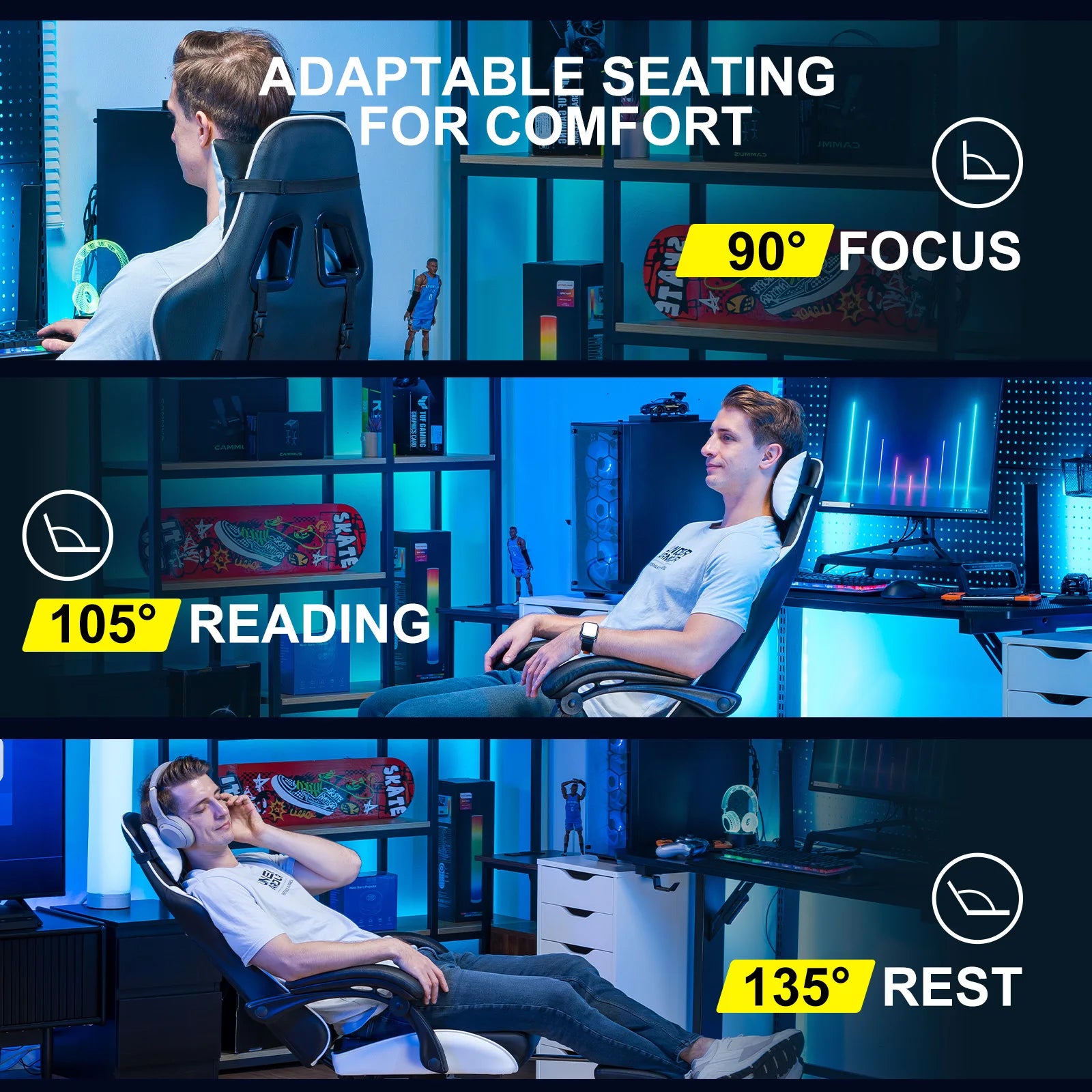 Gamingstoel – Gamestoel – Bureaustoel – Gaming Chair – Racestoel – Ergonomisch Design – Verstelbare Voetsteun en Armleuningen - QUORE