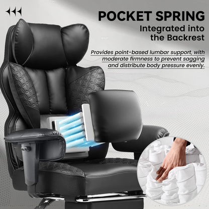 Gaming Stoel - Bureaustoel - Gamestoel - Ergonomische Bureaustoelen - Verstelbare Armleuningen & Pocket Spring Lendensteun – Wit - QUORE