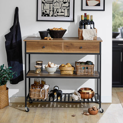 SoBuy FKW112-PF Kitchen Trolley serving trolley Kitchen Shelf with 4 Rolls Hallway Cabinet Sideboard with 2 Drawers and 2 Shelves