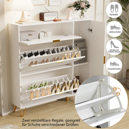 Schoenenkast – Schoenenrek – Schoenopbergkast – Schoenenkastje – Schoenmeubel – Witte Schoenenkast Met Zijvak Voor Laarzen – 2 Lades – Compact Ontwerp