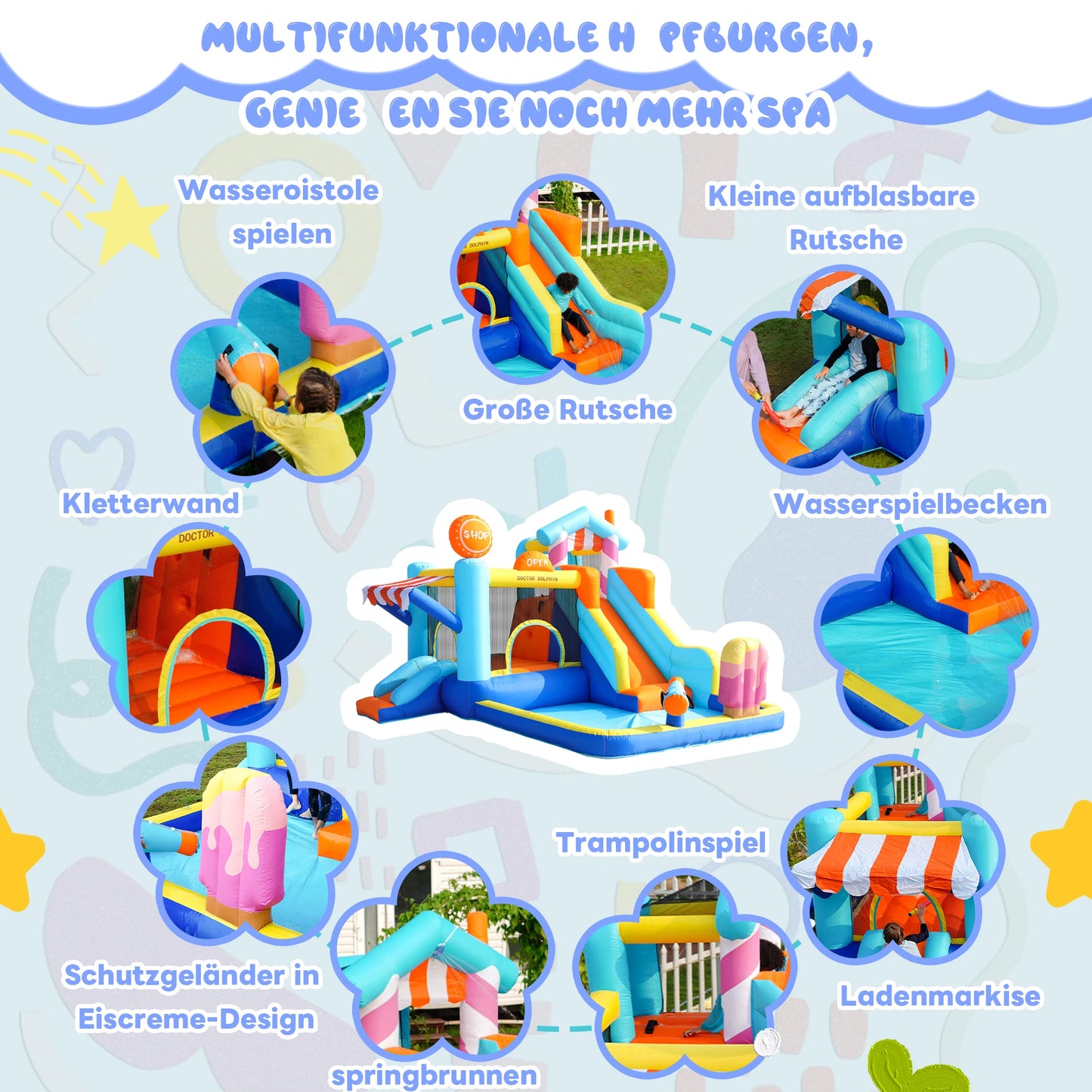 Opblaasbaar Speelparadijs – Waterglijbaan – Klimwand – Trampoline – Speeltuin – Dubbele Glijbanen – Duurzaam Oxford-Stof