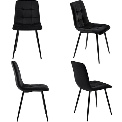 Eetkamerstoelen – Stoelen – Dining Chairs – Keukenstoelen – Woonkamerstoelen – Set van 4 Zwarte Fluwelen Stoelen – Stevig Metalen Frame met Hoog Zitcomfort