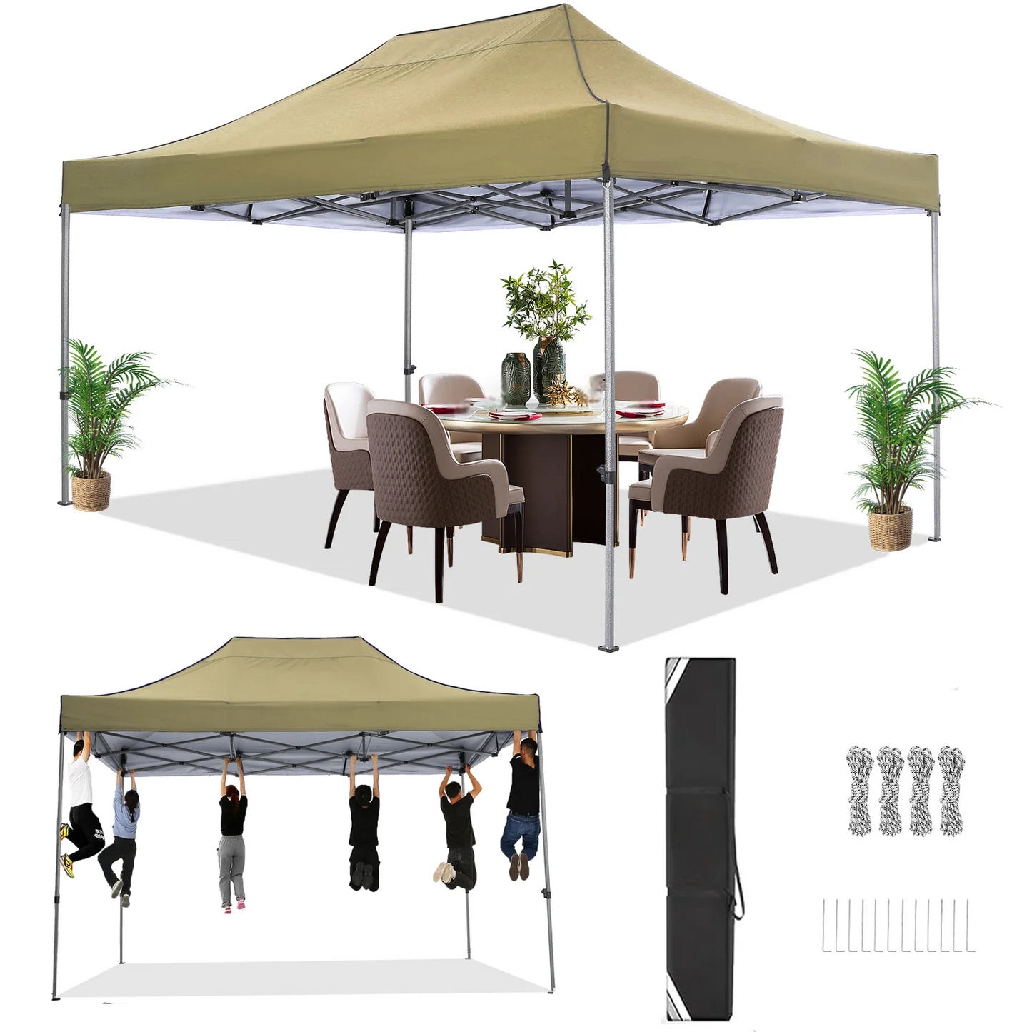 Partytent - Pop-Up Partytenten - Easy up Tent - Vouwtent - Party Tent Opvouwbaar - 3x4.5m - Canopy Tent - Waterdichte - voor Tuin Evenementen - en Feesten - Zonwering - voor Feest - Tuin - Camping of Markt - Khaki
