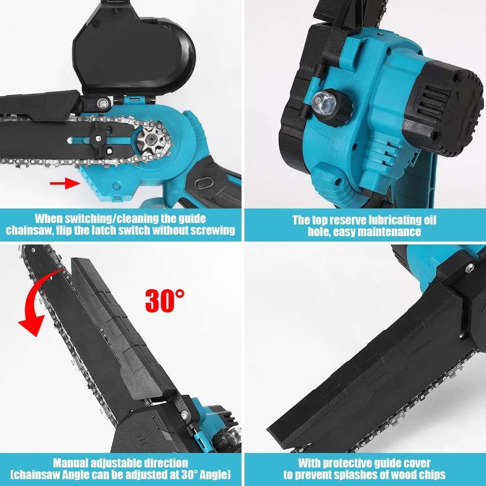 Mini Kettingzaag - Snoeizaag - Handzaag - Kettingzaag - 8 Inch - Draagbaar - Draadloos - 2000W - voor Tuin - Houtbewerking - 2 Accu’s