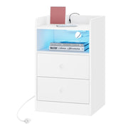WOLTU Bedside Table with Charging Station USB Sockets Ports Side Table with LED Light Overbed Table Wooden Bedroom Furniture (Copy)