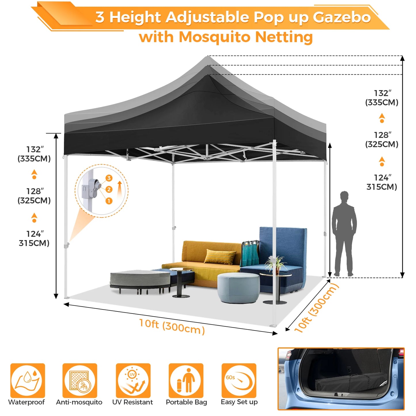 Partytent – Tuinkamer – Vouwtent – Schaduwtent – Markttent – Waterdicht – UV-Bescherming - Blauw