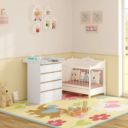 Ladekast - Commode - Opbergkast - met Verwijderbare Verschoontafel – 4 Grote Lades – 80x75x109,2 cm – Babykast voor Kinderkamer - Wit - QUORE