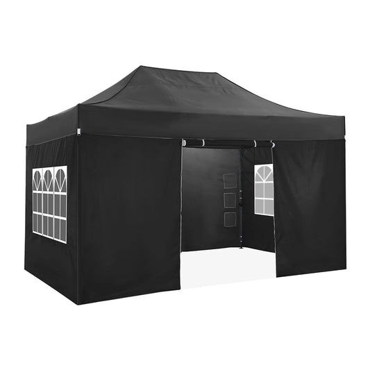 Paviljoen - Tuinpaviljoen - Partytent - Tuintent - Pop-up Kliksysteem - Stabiel - Vouwtent - met 4 Zijwanden - Opvouwbaar - Waterdicht - Winterbestendig - 50+UV-Bescherming - voor Tuin - Buiten - Achtertuin - 3 x 4.5 m - Zwart - QUORE