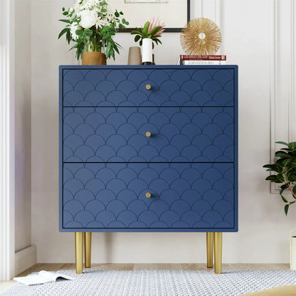 Nachtkastje – Bedkastje – Opbergkastje – Slaapkamerkast – Vis-Schubpatroon – Drie Lades – Afgeronde Hoeken - Blauw