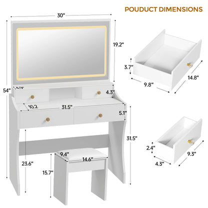 Kaptafel – Make-up Tafel – Schrijftafel – Beauty Meubel – Opbergtafel – LED Verlichting – 5 Lades – Stopcontacten & USB Poorten – 40x80x135 cm