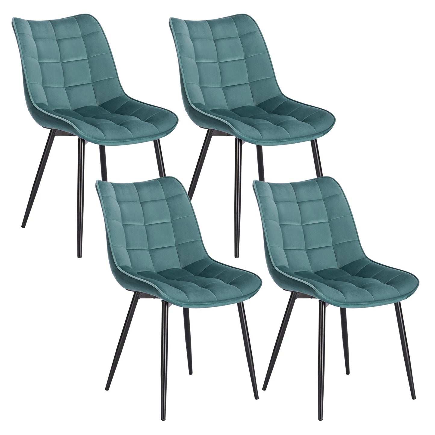 Eetkamerstoelen – Stoelen – Lederlook Stoelen – Metalen Poot – Ergonomisch Design – Antislip Voetdoppen - Fluweel Turksgroen - QUORE