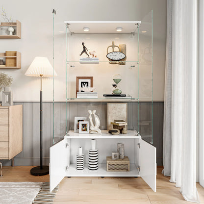 Anajqaqia Glass Display Cabinets with LED Lighting, 4 Doors and 3 Shelves, for Glass Collection, Storage Furniture