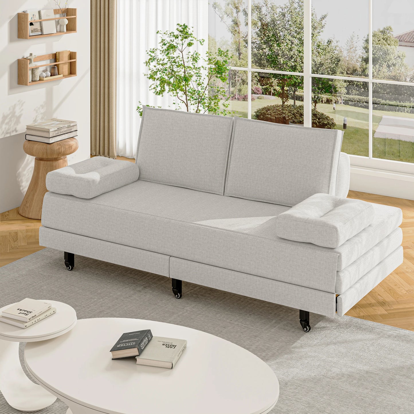 2-Zits Slaapbank – Slaapbankje – Schotelbank – Bankbed – Tweekzitter – Verstelbare Rugleuning – Stevig Hout-Metaal Frame – Comfortabele Zachte Stofueel