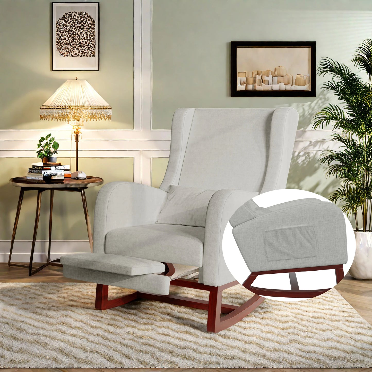 Schommelstoel – Relaxstoel – Loungestoel – Schommelfauteuil – Draaifauteuil – Lichtgrijs – Verstelbare Voetsteun – Zacht Velvet