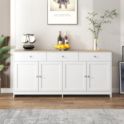 Sideboard – Dressoir – Opbergkast – Kast – Buffetkast – Wit Met Houtaccent – 160x37x75 cm – 4 Deuren En 3 Laden