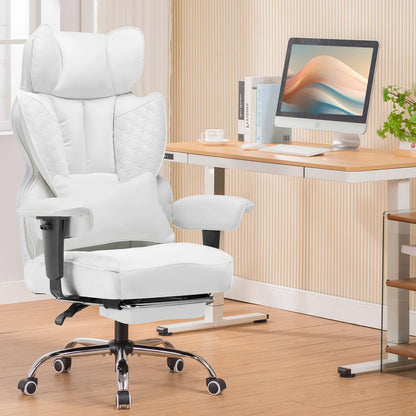 Gaming Stoel - Bureaustoel - Gamestoel - Ergonomische Bureaustoelen - Verstelbare Armleuningen & Pocket Spring Lendensteun – Wit - QUORE