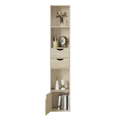 Boekenkasten - Boekenplank - Wandplank - Boekenrek - Opbergrek Organizer - 30x158x24cm - met Lade Deur - voor Woonkamer Decor - Wit - QUORE