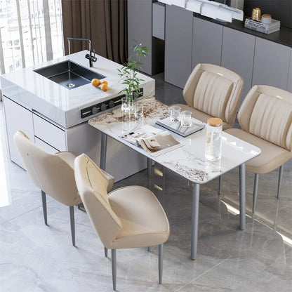 Eetkamerstoelen – Stoelen – Dining Stoelen – Armloze Stoelen – Microfiber PU-leer – Massief Hout – Draagvermogen 150 Kg - Licht Khaki
