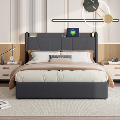 Bed met Opbergruimte – Tweepersoonsbed – Opbergbed – Boxspringbed – Ledikant – 140x200 cm – Hydraulisch Hefmechanisme – Gestoffeerd Hoofdeinde