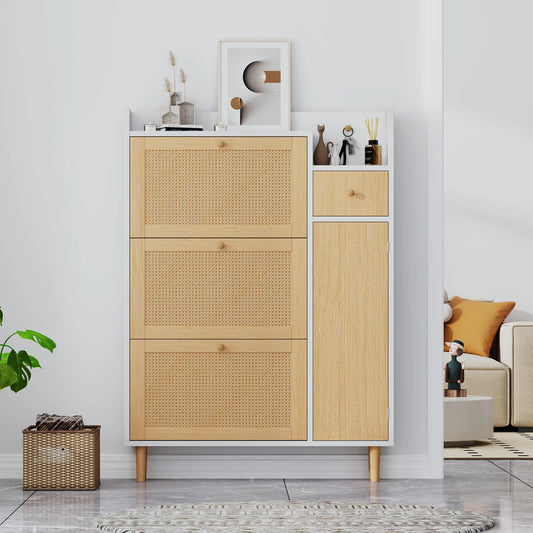 Schoenenkast – Schoenenrek – Schoenenopberger – Schoenenmeubel – Verstelbare Planken – 15-20 Paar – MDF Met Houten Details - Wit