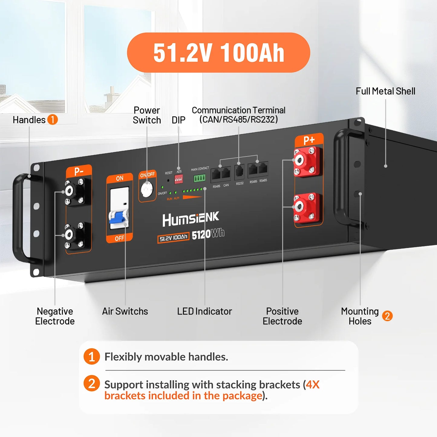 LiFePO4 Accu – Lithium Accu – LFP Batterij – Lithium-IJzerfosfaat Accu – 48V 100Ah – Ingebouwde 100A BMS – Bluetooth Connectiviteit