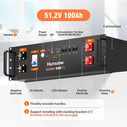 LiFePO4 Accu – Lithium Accu – LFP Batterij – Lithium-IJzerfosfaat Accu – 48V 100Ah – Ingebouwde 100A BMS – Bluetooth Connectiviteit