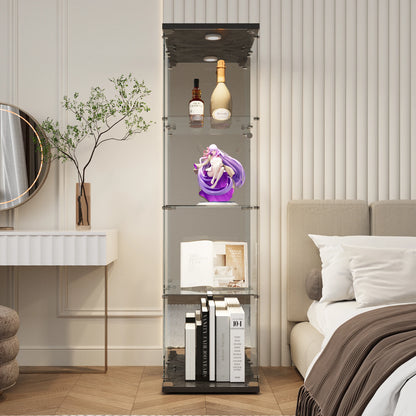 Vitrinekast – Glasvitrine – Displaykast – Opbergkast – Kast Met Dubbele Deuren – Zwart – Minimalistisch Design – 4 Legplanken – Eenvoudige Montage