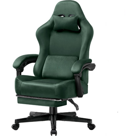 Gamingstoel – Bureaustoel – Werkstoel – Stud Stoel – 160° Verstelbare Rugleuning – Uittrekbare Voetsteun - 131x 53 x 49 cm -  Groen - QUORE