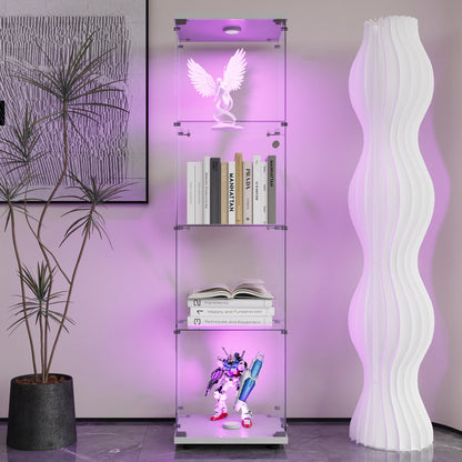 Vitrinekast – Glazen kast – Opbergkast – Vitrine – Showkast – Gehard glas en MDF – LED-verlichting en slot
