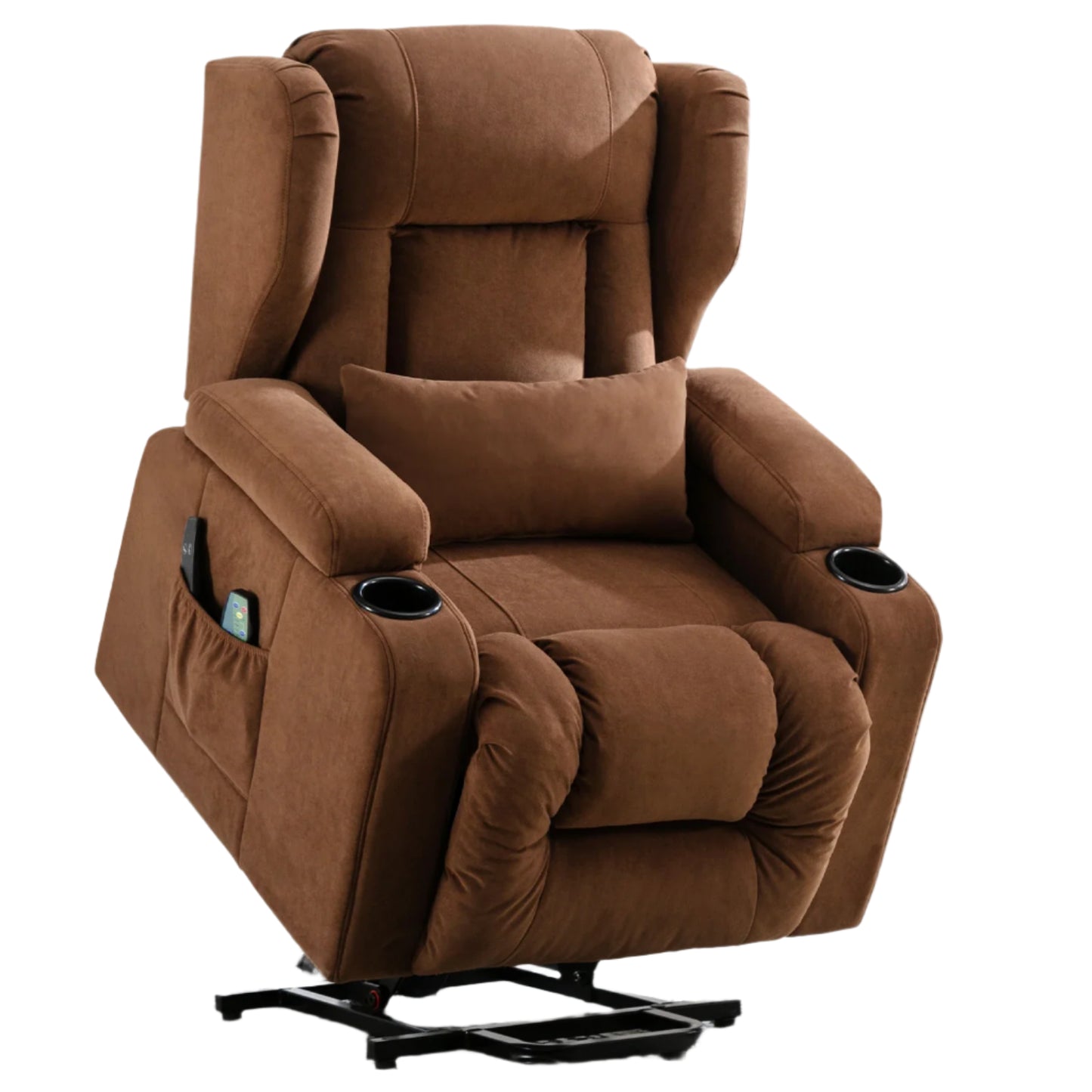Elektrische Relaxfauteuil – Relaxstoel – Liftsysteem – Massagefauteuil – Verstelbare Rugleuning – Warmtefunctie – Draaglast 150 Kg - 75 x 83 x 100 cm - Bruin - QUORE