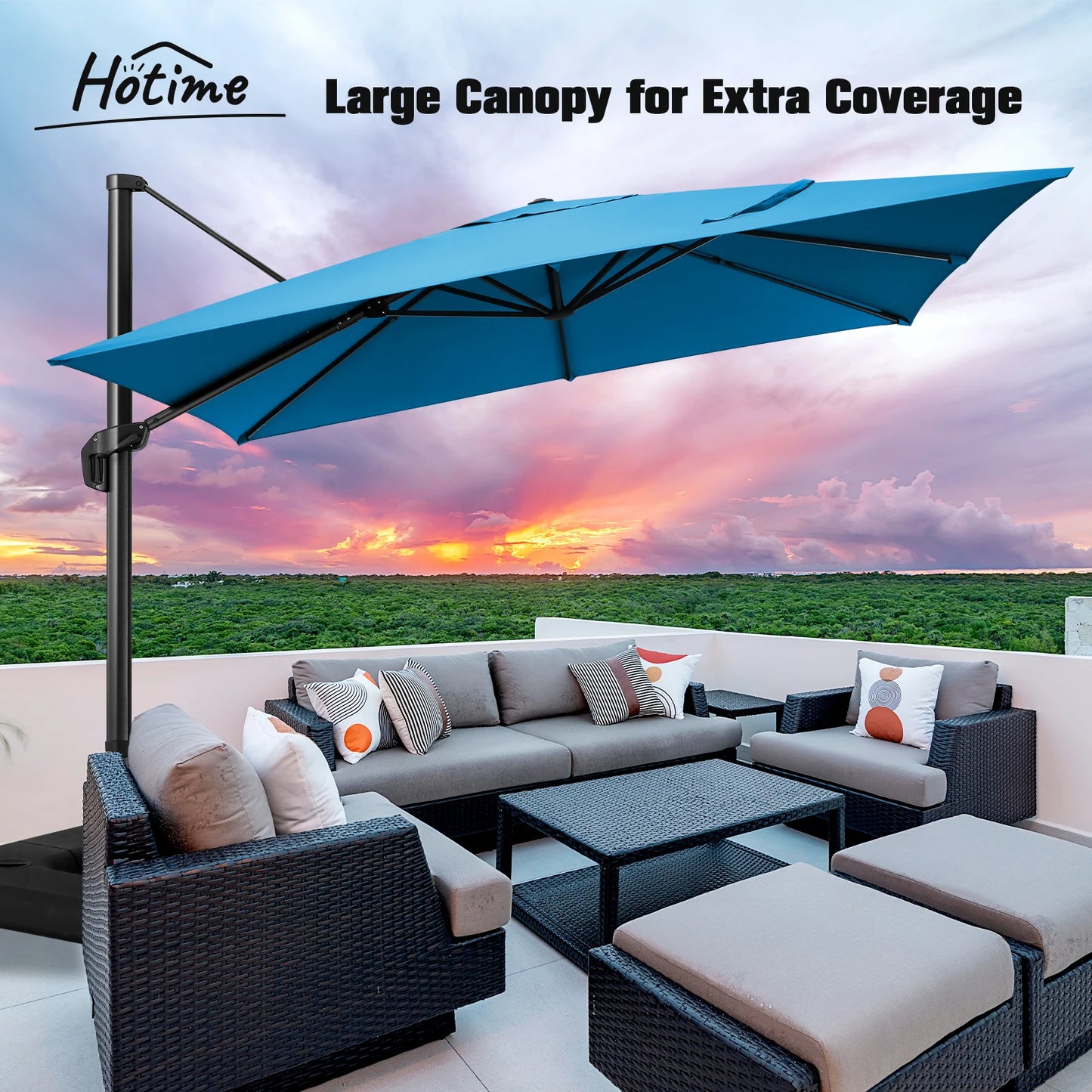 Parasol - Zweefparasol - Vrijdragende Parasol – Grote Parasol – Tuinparasol – Draaibare Parasol – 3X3 Meter – UV-Bestendig – Waterafstotend - Blauw