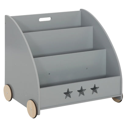 Kinderboekenkast - Boekenkast - Kinderkast - Boekenrek - met Wielen - Opbergkast met 3 Planken – Multifunctionele Organizer voor Kinderkamers - Wit