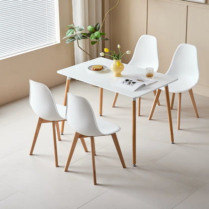 Rectangle Dining Table Set and 4Pcs Nordic Medieval Style Dining Chairs w/Wooden legs for Living Room Dining Room Kitchen White - QUORE