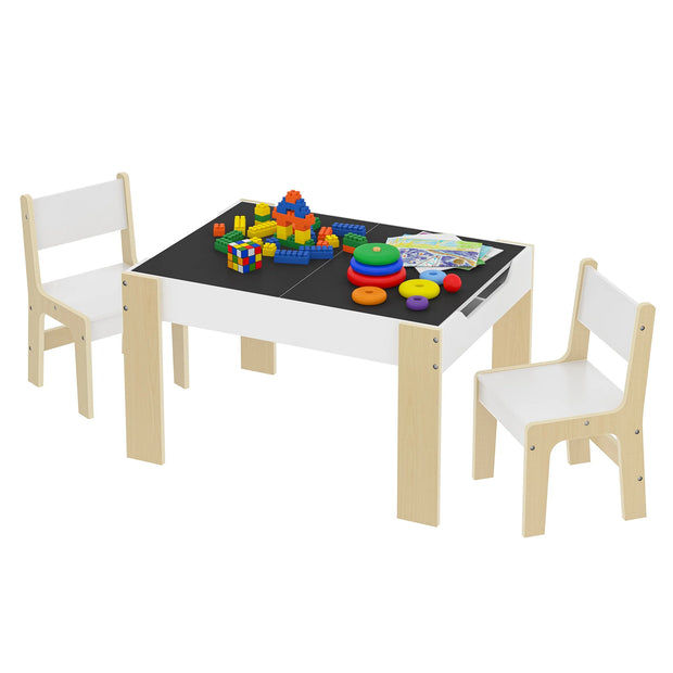 Kindertafel - Kindertafel en Stoelen Set - Kindertafel en Stoelen Set – Kindermeubilair met Opbergruimte – Tekentafel & Studie Bureau – Voor Kids & Kleuterschool – 81,5x48x60,5 cm – Wit & Lichte Eik