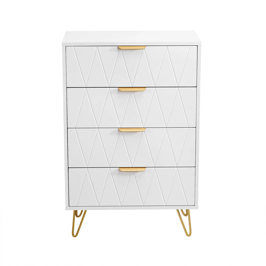 Ladekast – Ladekastje – Dressoir – Opbergkast – Kast Met 6 Lades – Wit Met Gouden Accenten – Anti-Kantelbeveiliging – Hout En Metaal