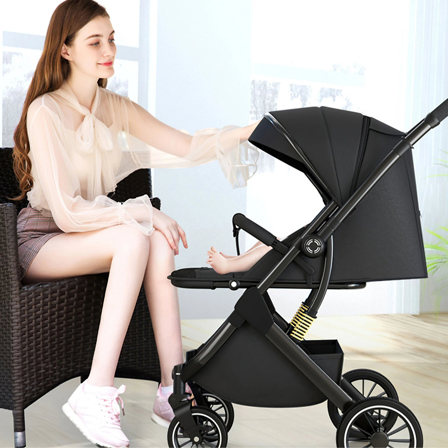 Kinderwagen - Babywagen - Wandelwagen - Opvouwbaar - Lichtgewicht Reisbuggy - Hoog Landscape Ontwerp - Schokabsorberende Kinderwagen - Zwart
