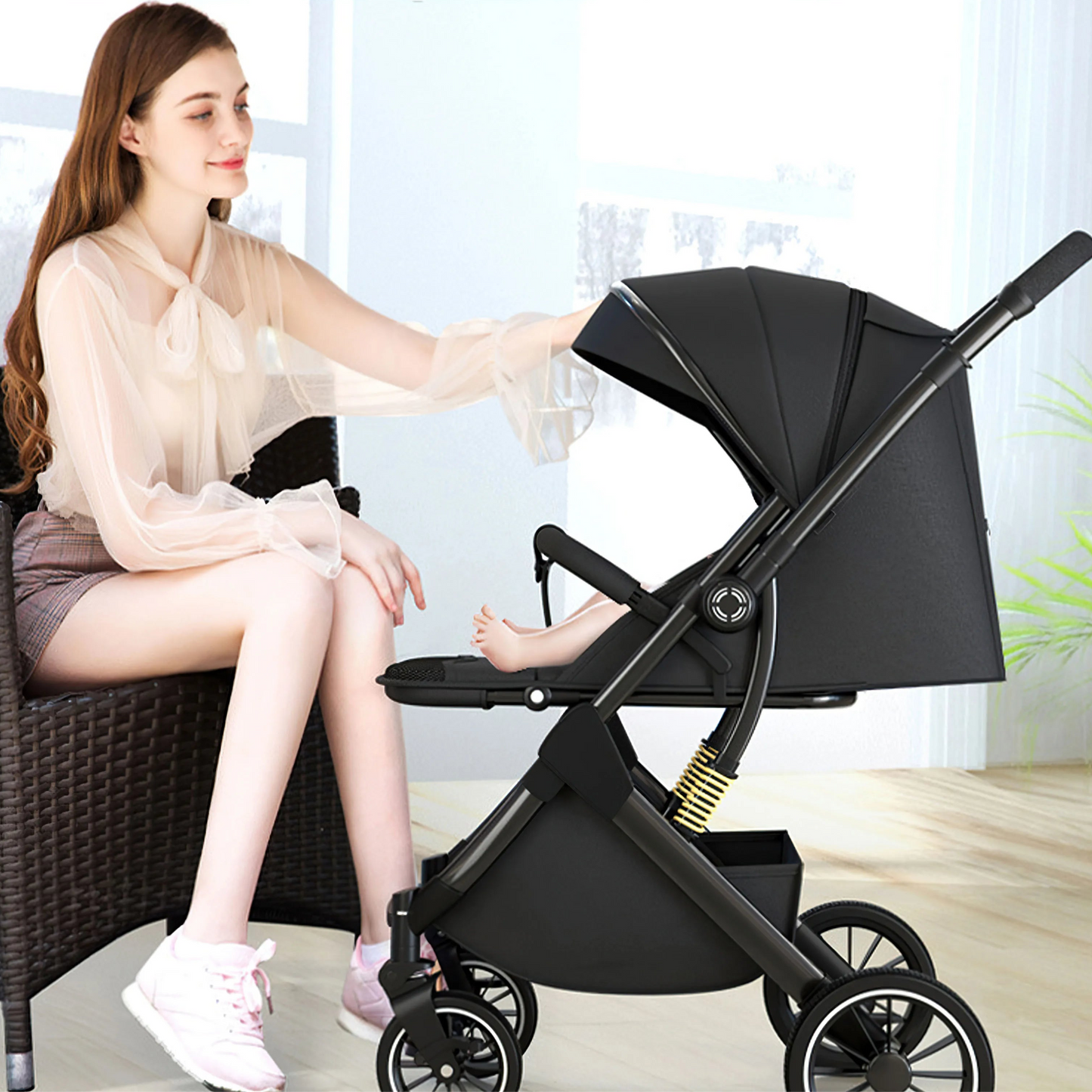 Kinderwagen - Babywagen - Wandelwagen - Opvouwbaar - Lichtgewicht Reisbuggy - Hoog Landscape Ontwerp - Schokabsorberende Kinderwagen - Grijs